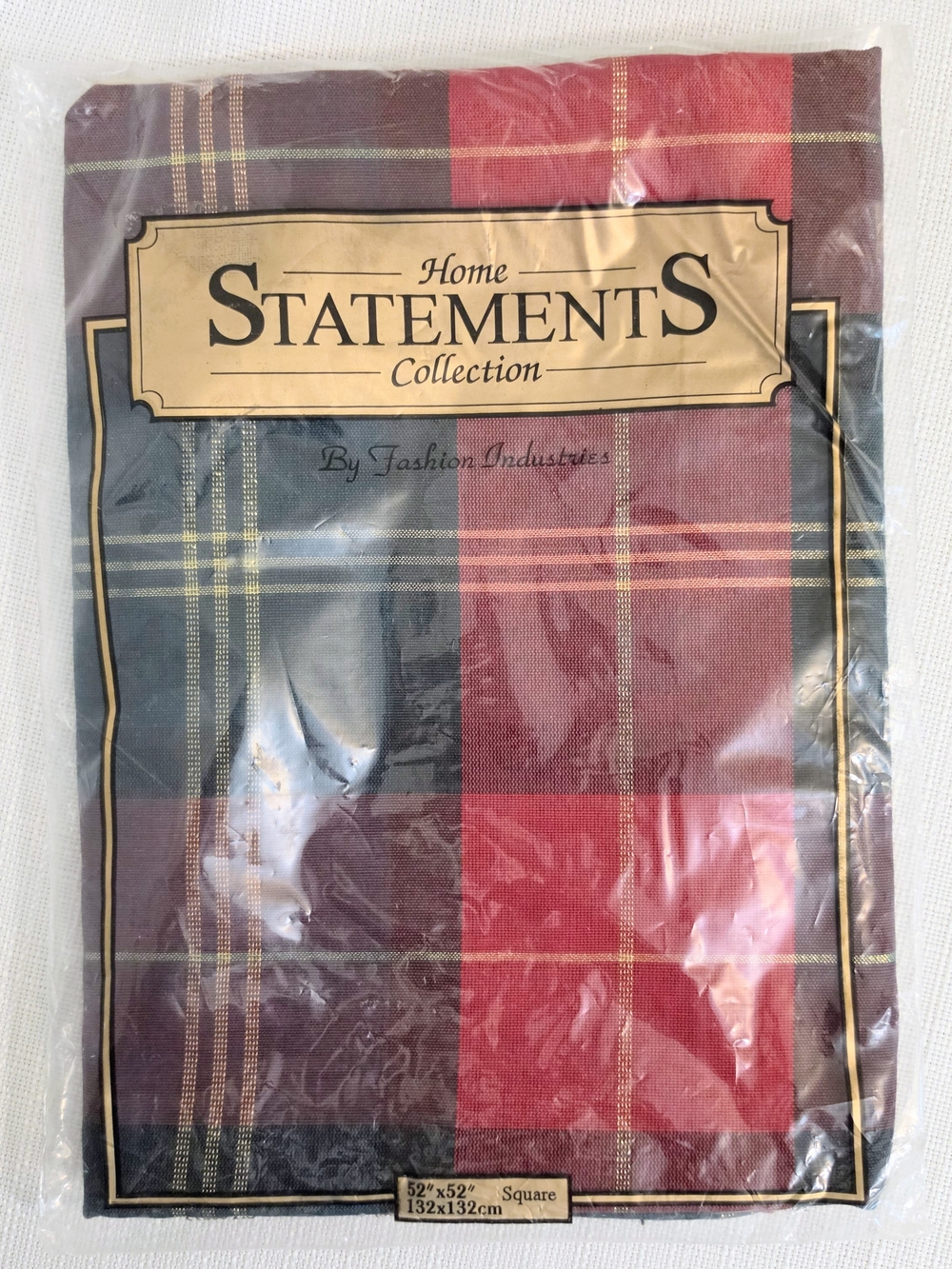 Vtg Tartan Plaid Christmas Tablecloth Square 52x52 In Red Green Gold Holiday